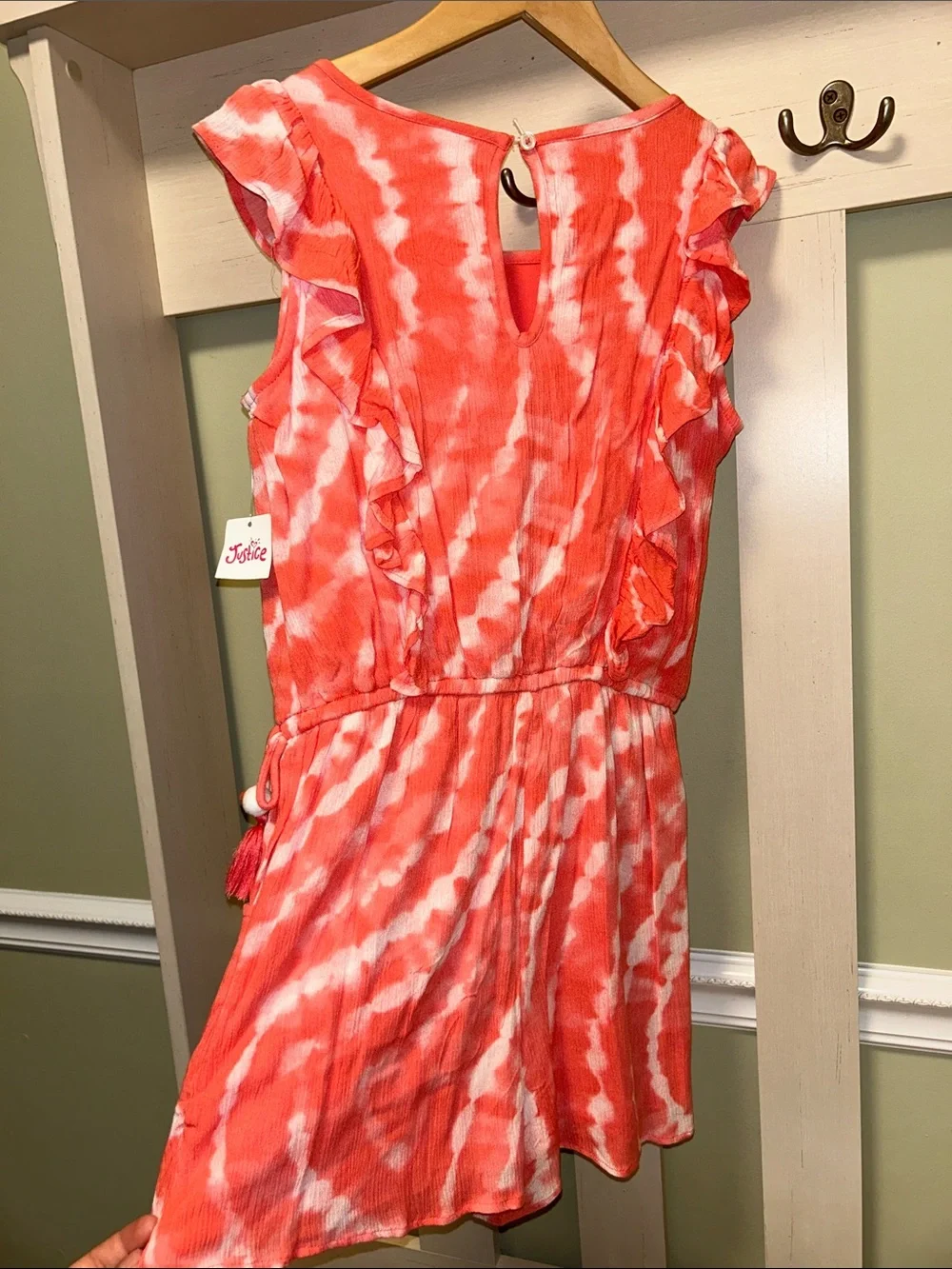 Justice Girls Coral and White Tie-Dye Casual one piece with shorts